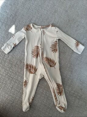 Colored Organics Cream and Brown Palm Print Footed One-Piece for Kids